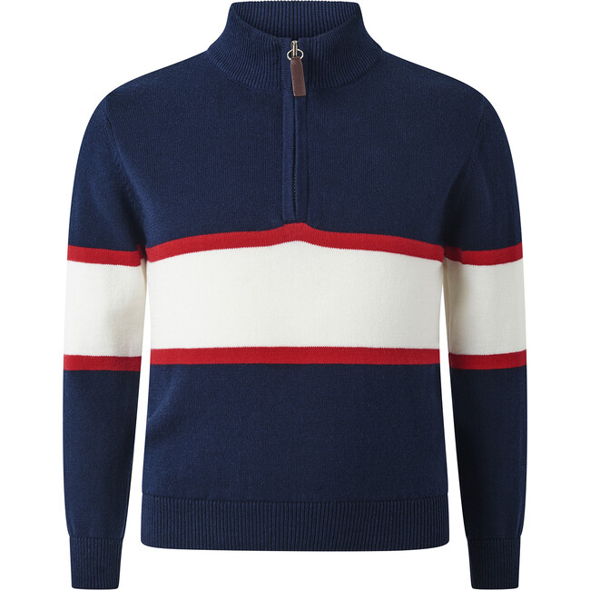 Striped Half Zip Sweater, Navy