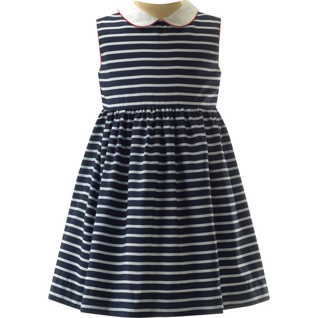 Striped Peter Pan Collar Dress, Navy