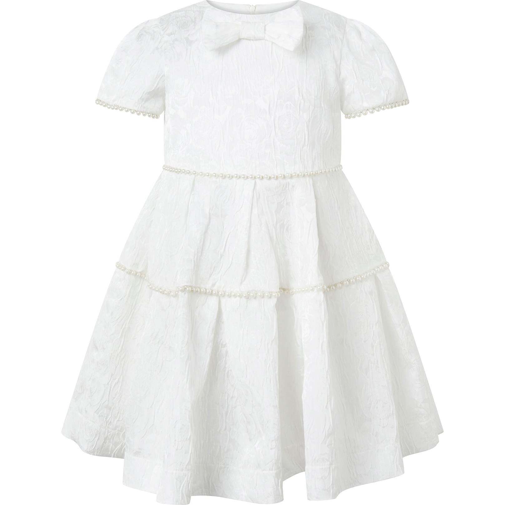 Pearl Tiered Damask Dress, White - Dresses - 1