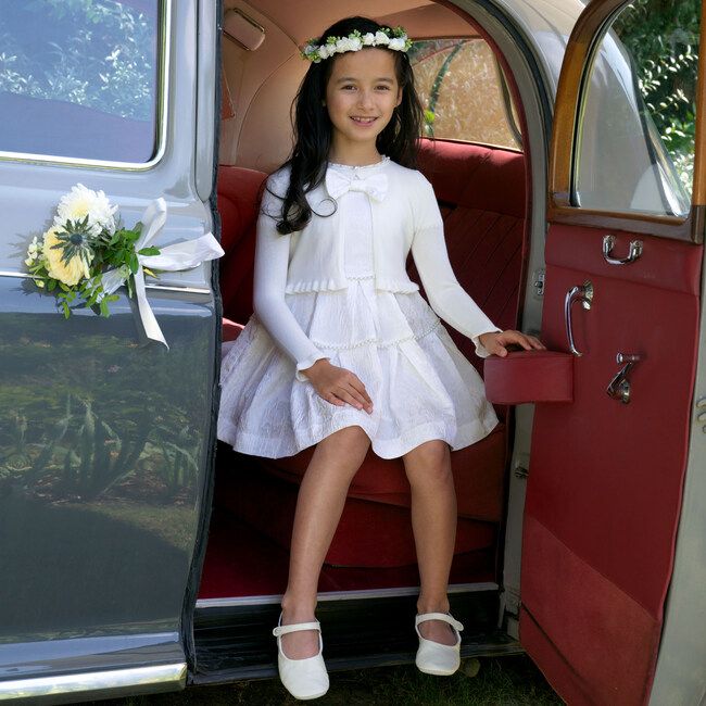 Pearl Tiered Damask Dress, White - Dresses - 3