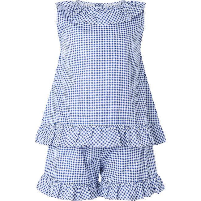 Gingham Frill Top & Short Set, Navy