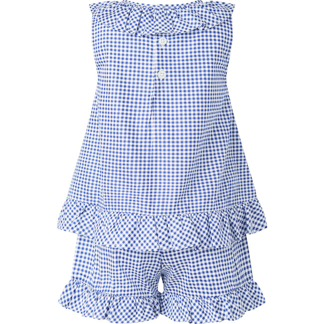 Gingham Frill Top & Short Set, Navy - Mixed Apparel Set - 2