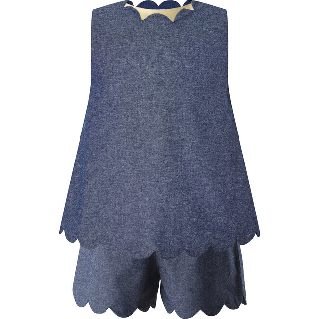 Chambray Scalloped Set, Navy