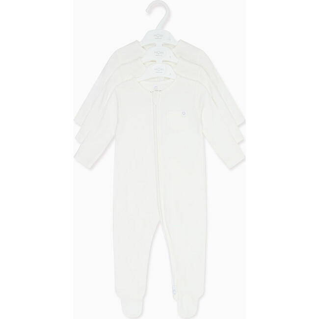 Stripe Two Way Zip-Up Sleepsuit 3 Pack, White - Footie Pajamas - 3