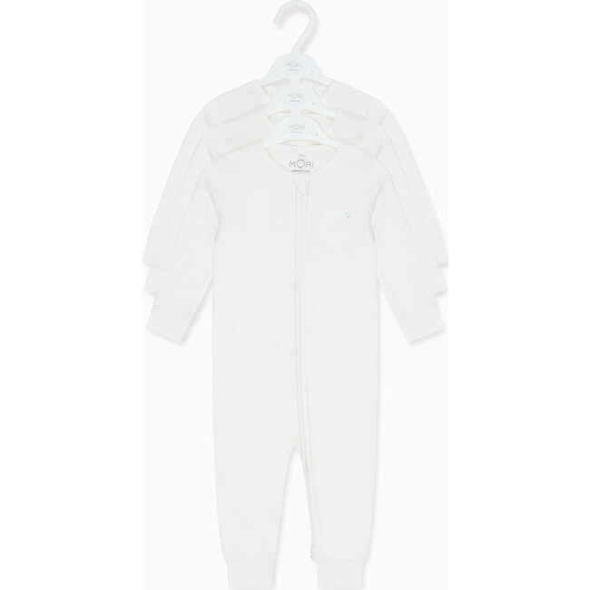 Stripe Two Way Zip-Up Sleepsuit 3 Pack, White - Footie Pajamas - 4