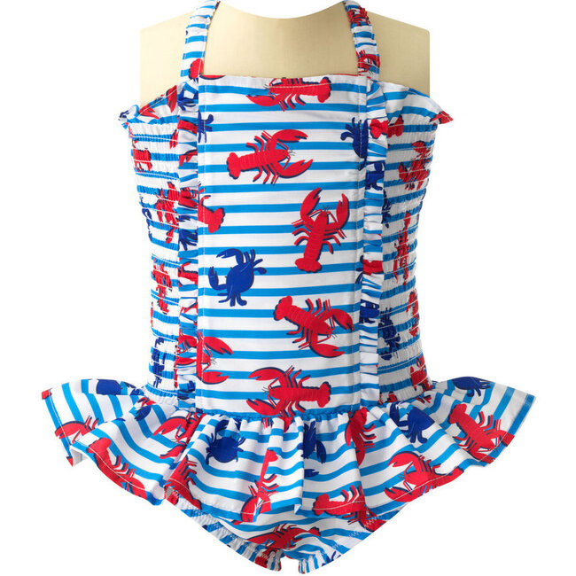 Lobster Ruched Swimsuit, Blue