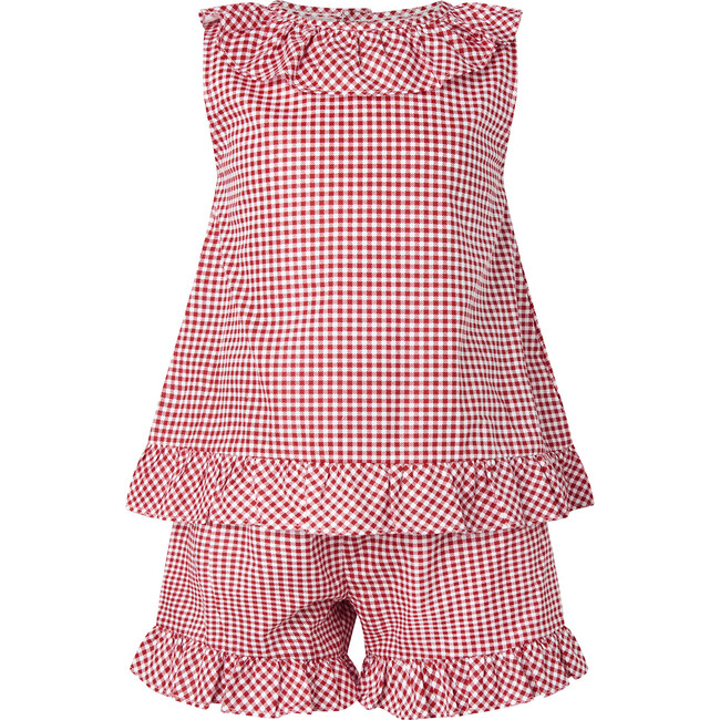 Gingham Frill Top & Short Set, Red