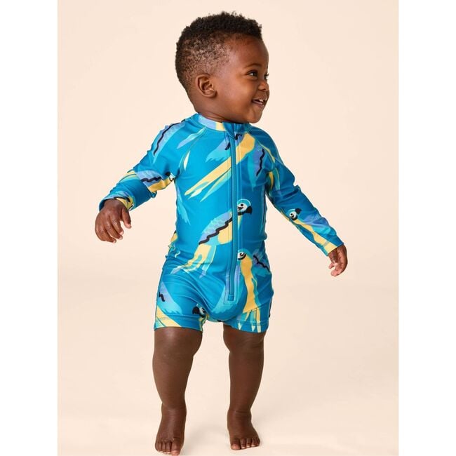 Rash Guard Baby Swimsuit, Blue & Yellow Macaws - Two Pieces - 4