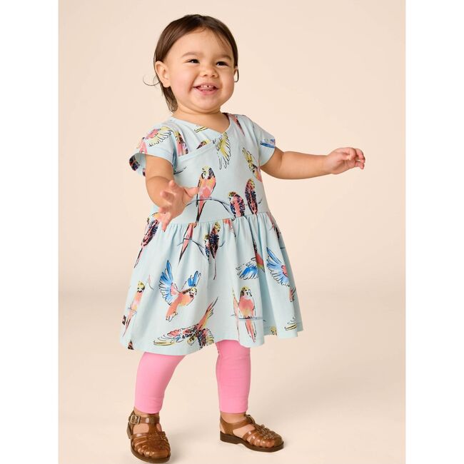 Short Sleeve Wrap Neck Dress, Pop Parrots - Dresses - 3