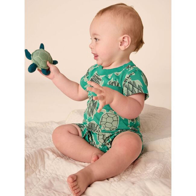 Pocket Shortie Baby Romper, Tiled Turtles - Rompers - 3