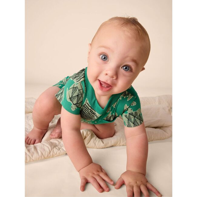 Pocket Shortie Baby Romper, Tiled Turtles - Rompers - 4