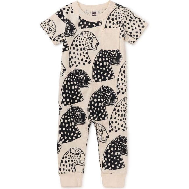 Pocket Baby Romper, Block Print Jaguar