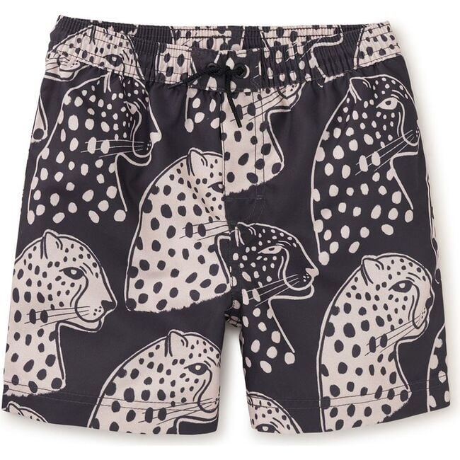 Mid-Length Swim Trunks, Block Print Jaguar