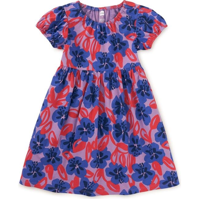 Puff Sleeve Empire Dress, Pop Hibiscus