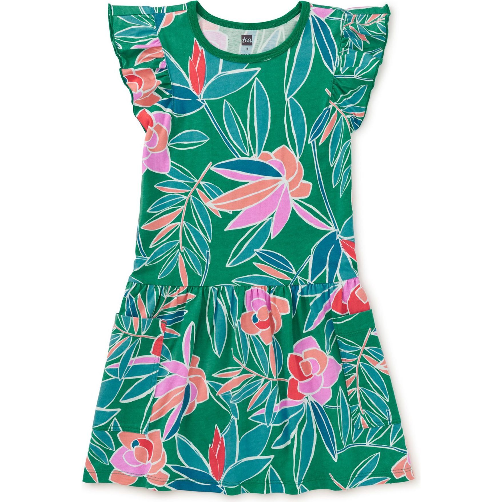 Flutter Sleeve Pocket Dress, Tropical Gardenias - Dresses - 1