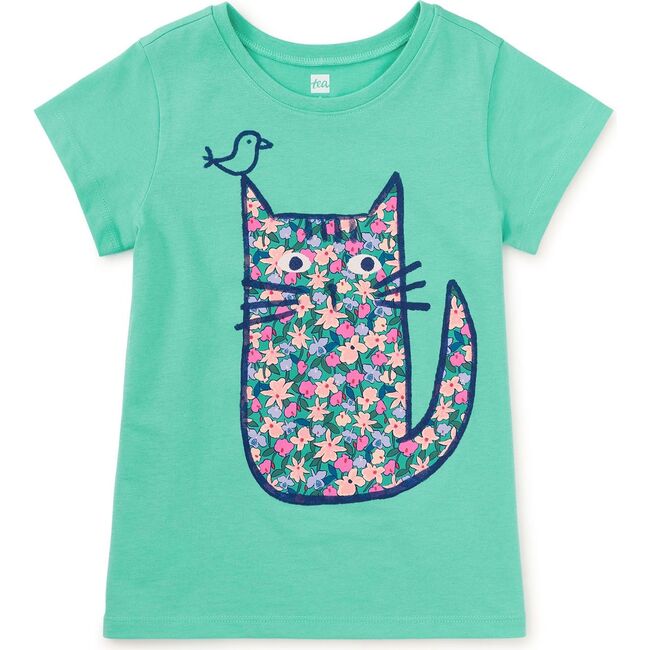 Floral Cat Graphic Tee, Turquesa