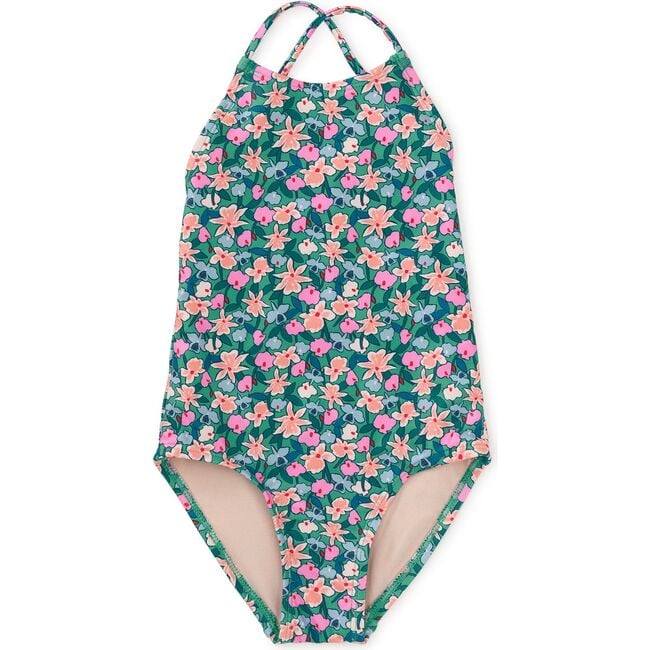 Cross Back One-Piece Swimsuit, Orchid Ditsy