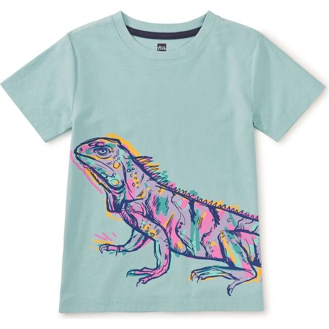 Graffiti Iguana Double Sided Graphic Tee, Canal Blue