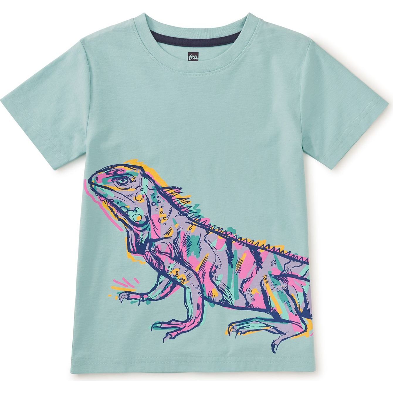 Graffiti Iguana Double Sided Graphic Tee, Canal Blue - T-Shirts - 1