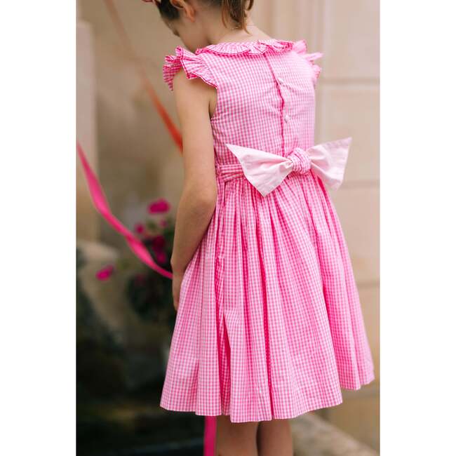 Tulip Gingham Frilled Cap Sleeve Smocked Dress, Pink - Dresses - 4