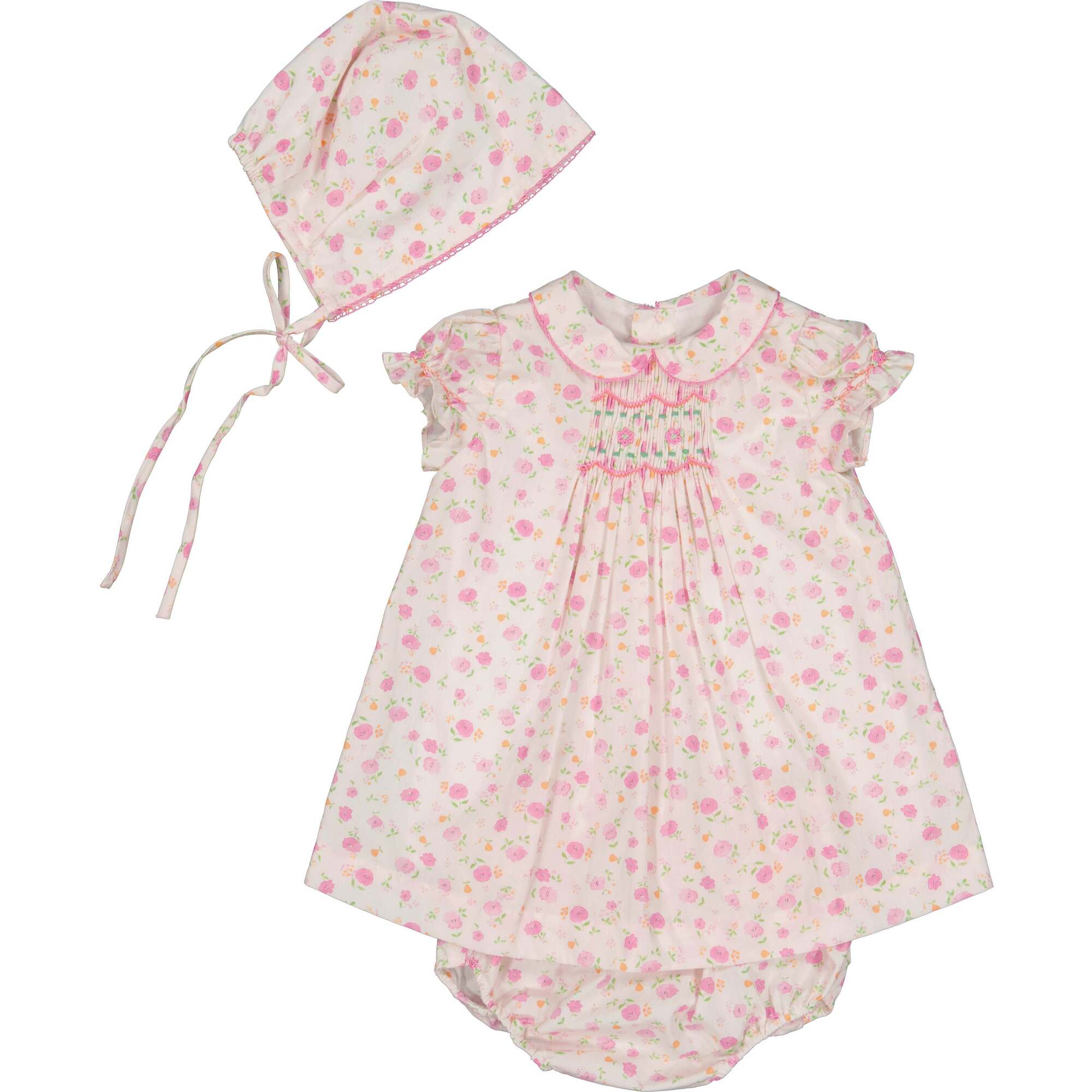 Poppy Short Puff Sleeves Smocked Baby Set, Pink - Mixed Apparel Set - 1