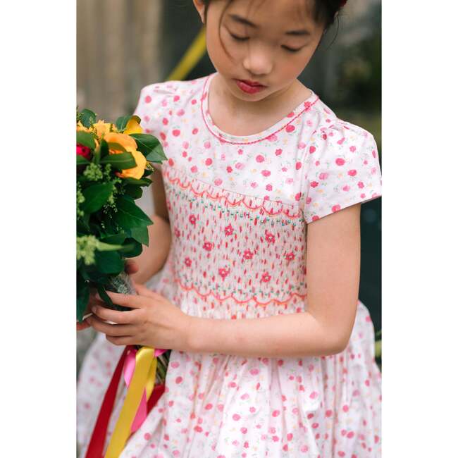 Poppy Short Puff Sleeves Smocked Dress, Pink - Dresses - 3