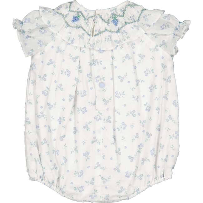 Myrtille Floral Short Sleeve Bishop Romper, Blue - Rompers - 4