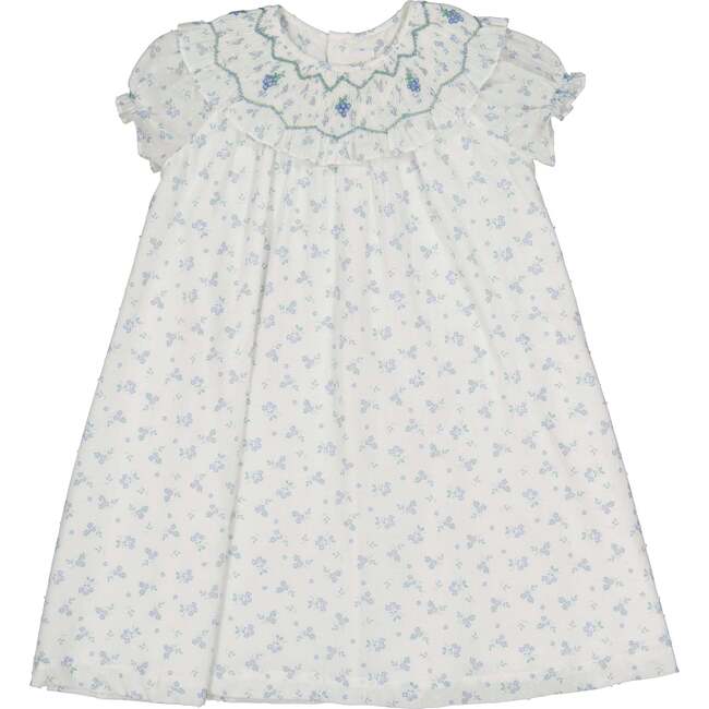 Myrtille Floral Short Sleeve Bishop Dress, Blue