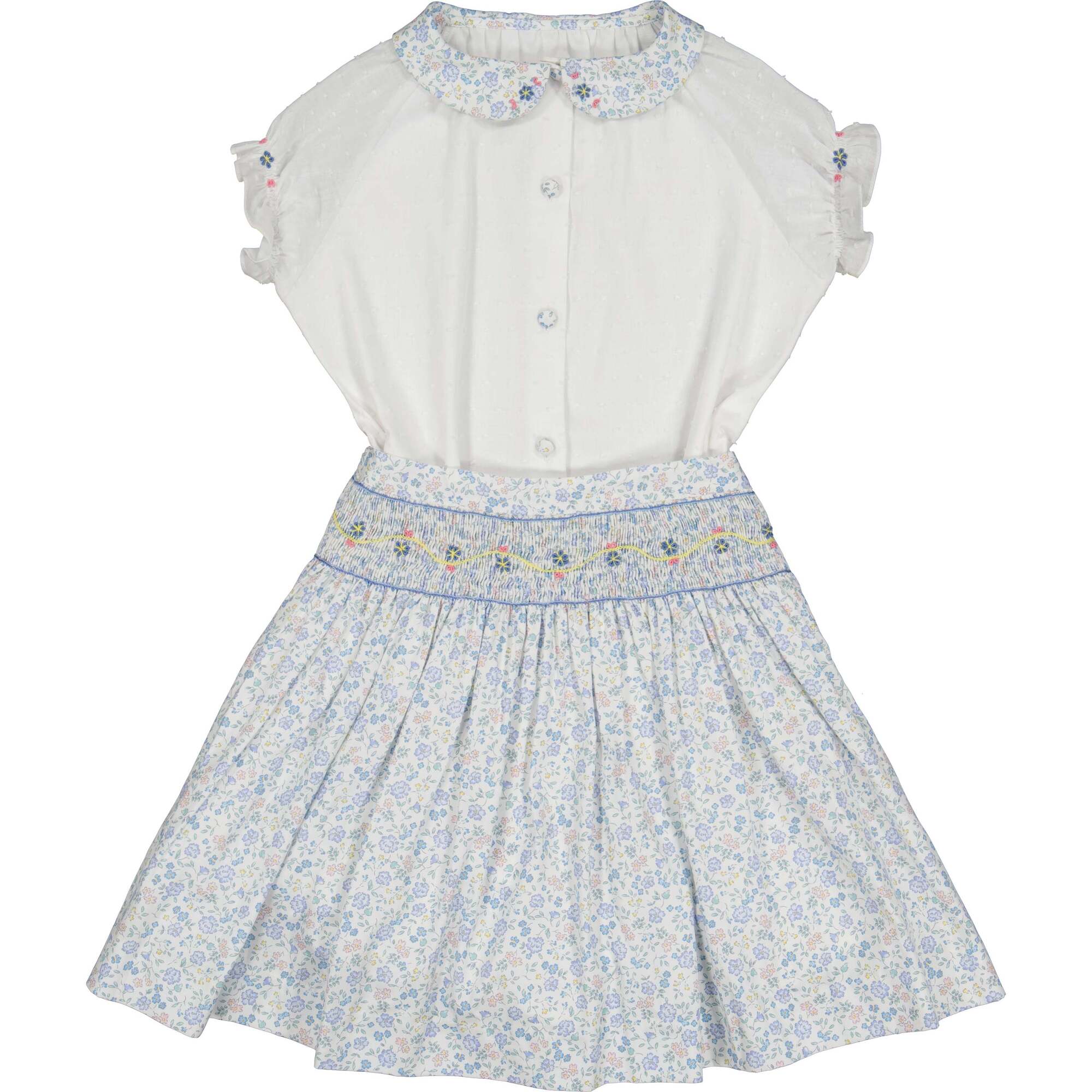 Marie Floral Skirt & Short Sleeve Blouse, Blue - Mixed Apparel Set - 1