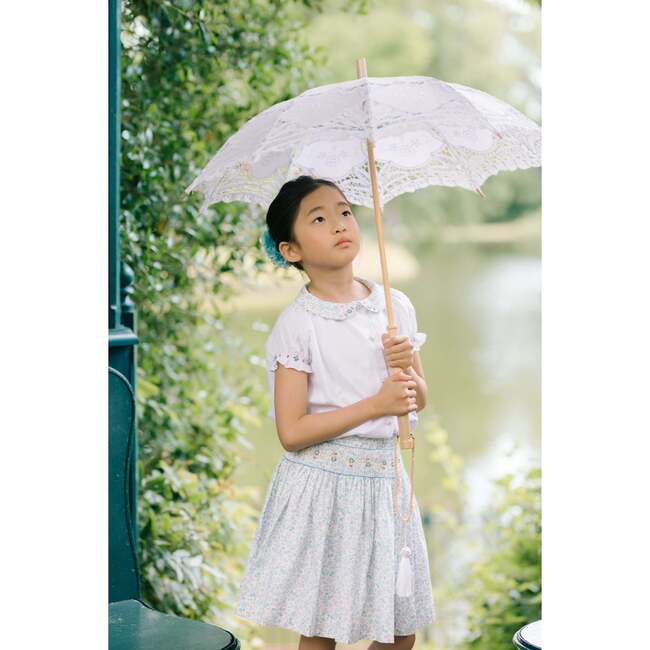 Marie Floral Skirt & Short Sleeve Blouse, Blue - Mixed Apparel Set - 2