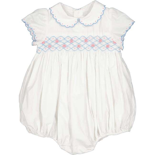 Cassis Short Sleeve Smocked Romper, White