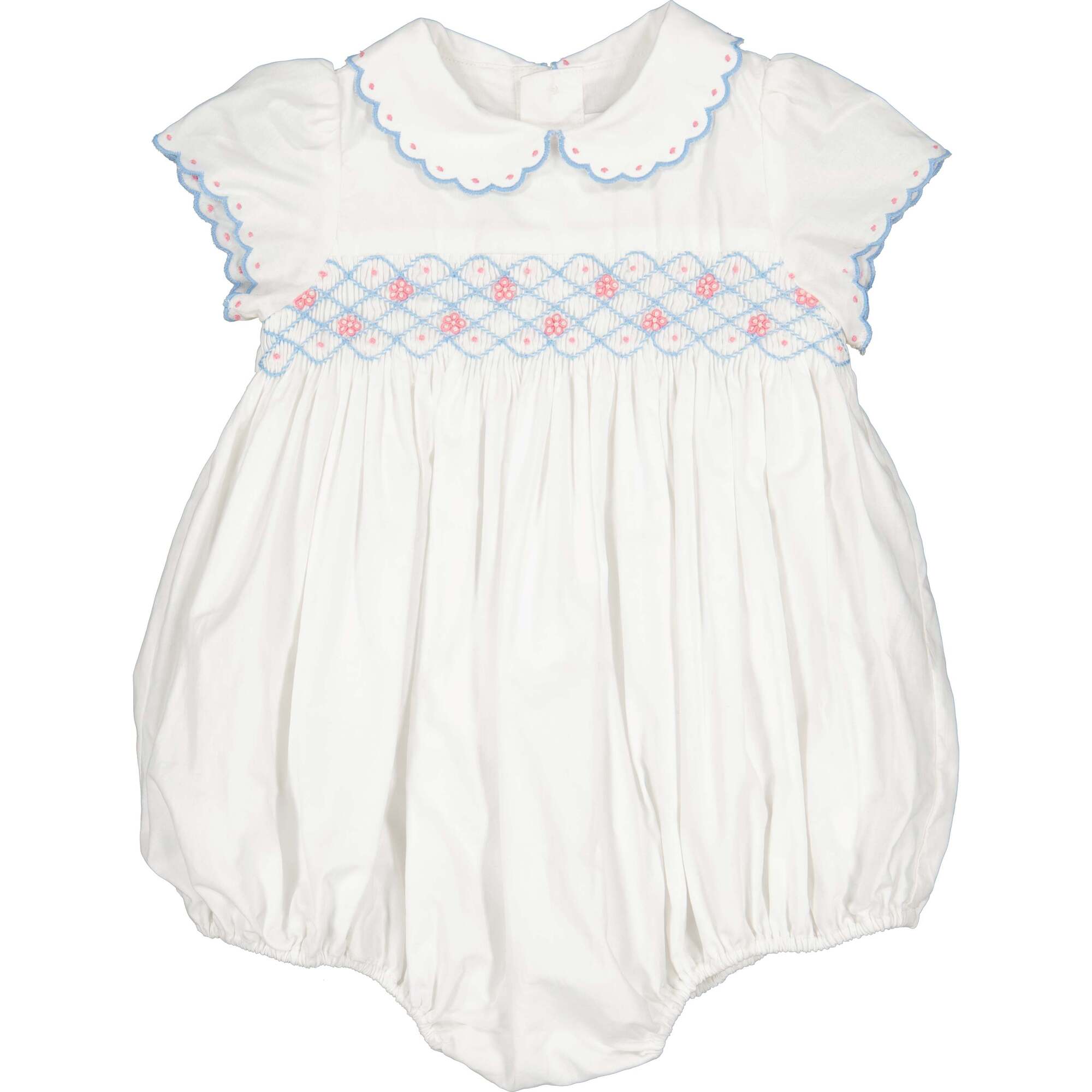 Cassis Short Sleeve Smocked Romper, White - Rompers - 1