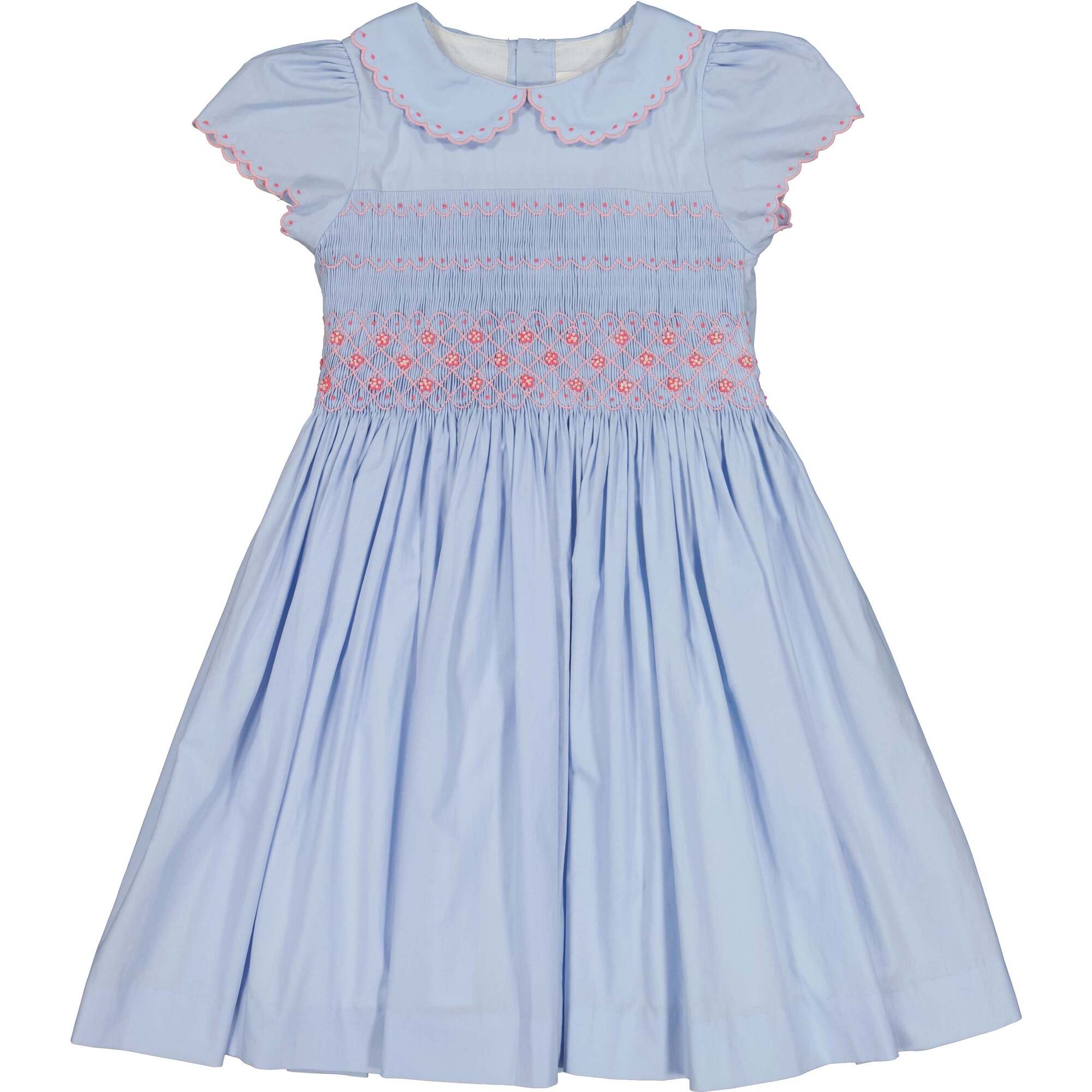 Cassis Short Sleeve Smocked Dress, Blue - Dresses - 1