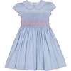 Cassis Short Sleeve Smocked Dress, Blue - Dresses - 1 - thumbnail