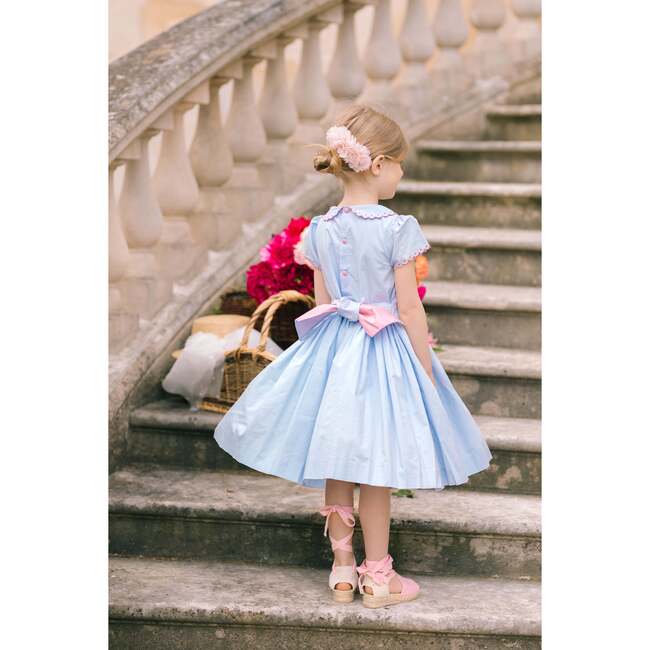 Cassis Short Sleeve Smocked Dress, Blue - Dresses - 3