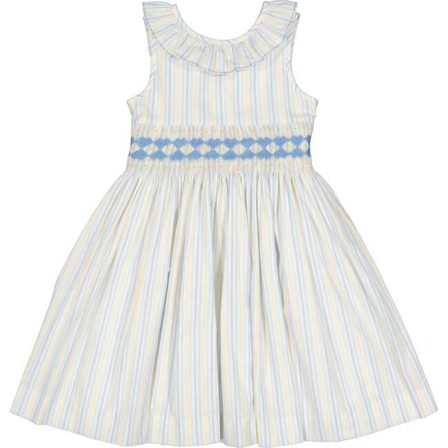 Capucine Stripe Sleeveless Smocked Dress, Blue