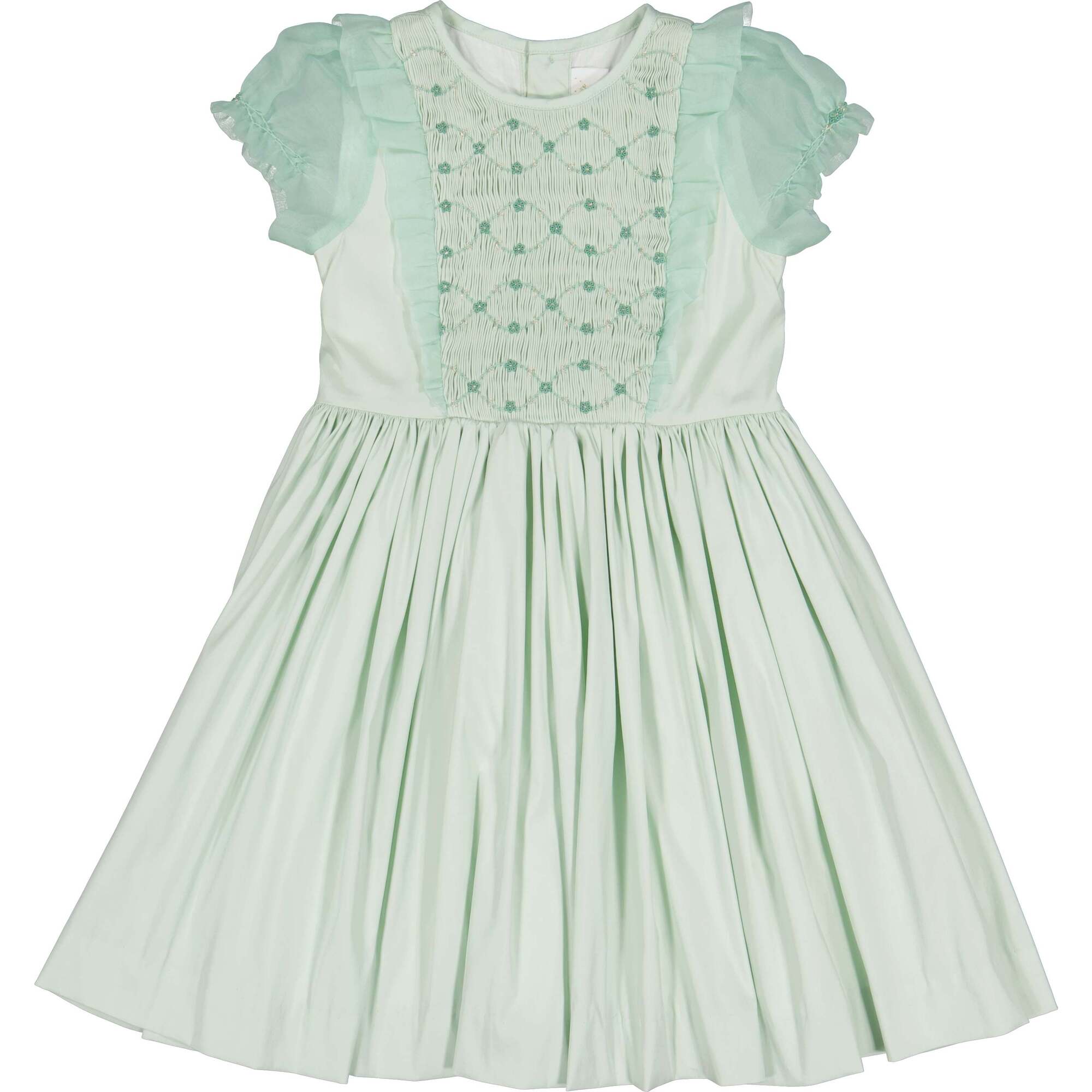 Camelia Organza Puff Sleeves Smocked Dress, Green - Dresses - 1
