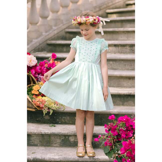 Camelia Organza Puff Sleeves Smocked Dress, Green - Dresses - 2