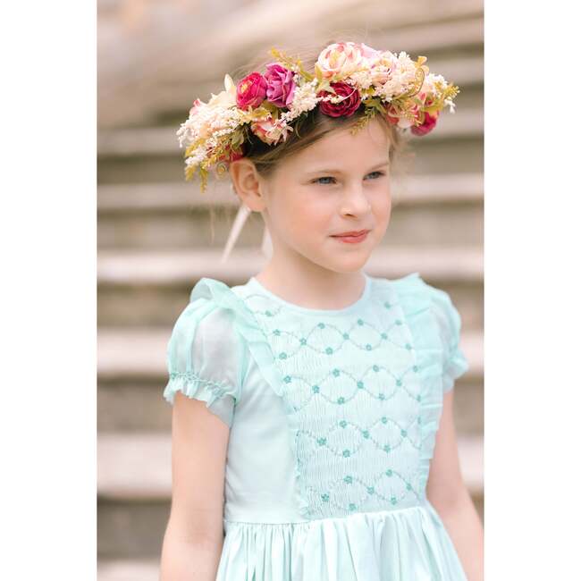 Camelia Organza Puff Sleeves Smocked Dress, Green - Dresses - 3