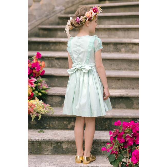 Camelia Organza Puff Sleeves Smocked Dress, Green - Dresses - 4