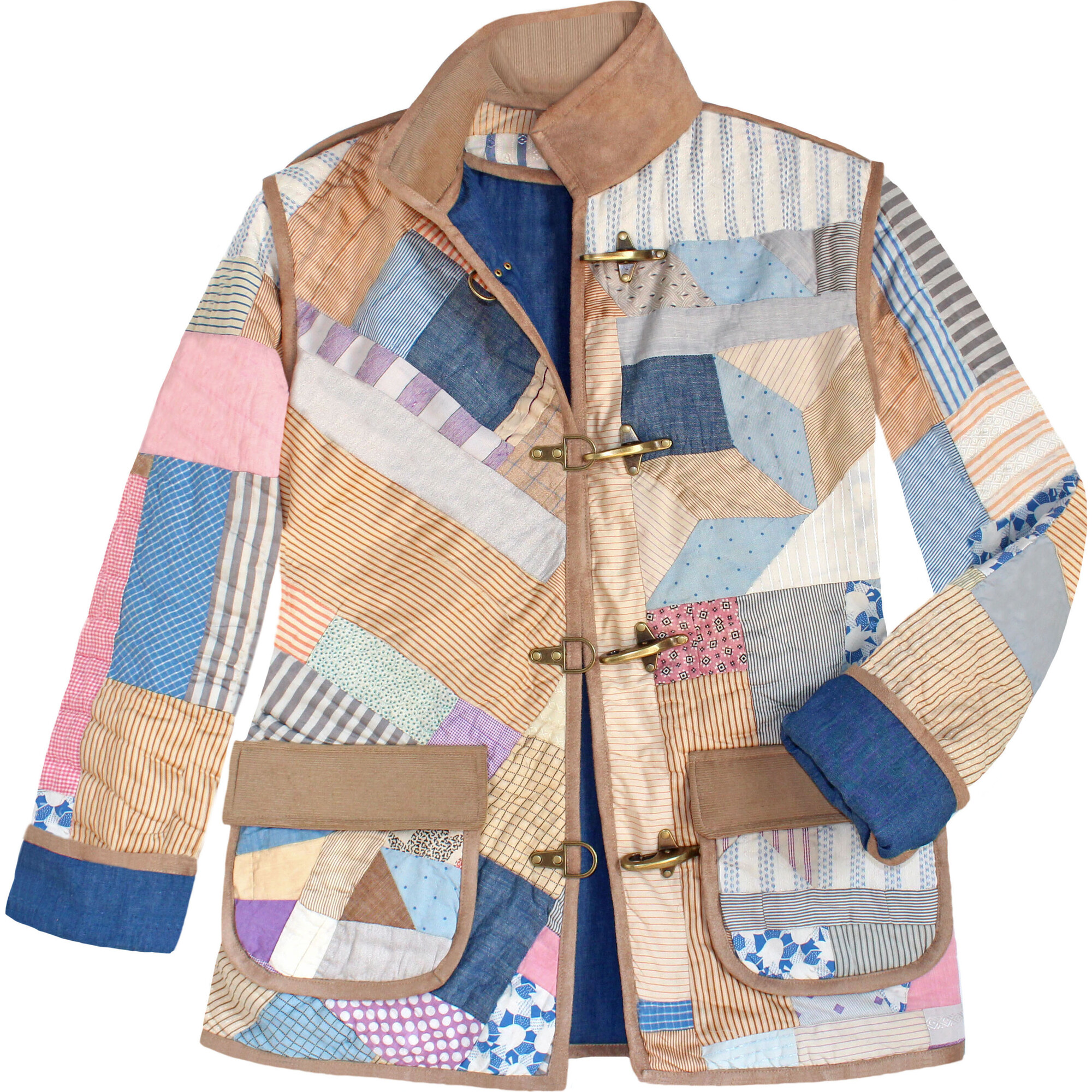 Women's Quilted Barn Jacket, Camel & Denim - L - Jackets - 1