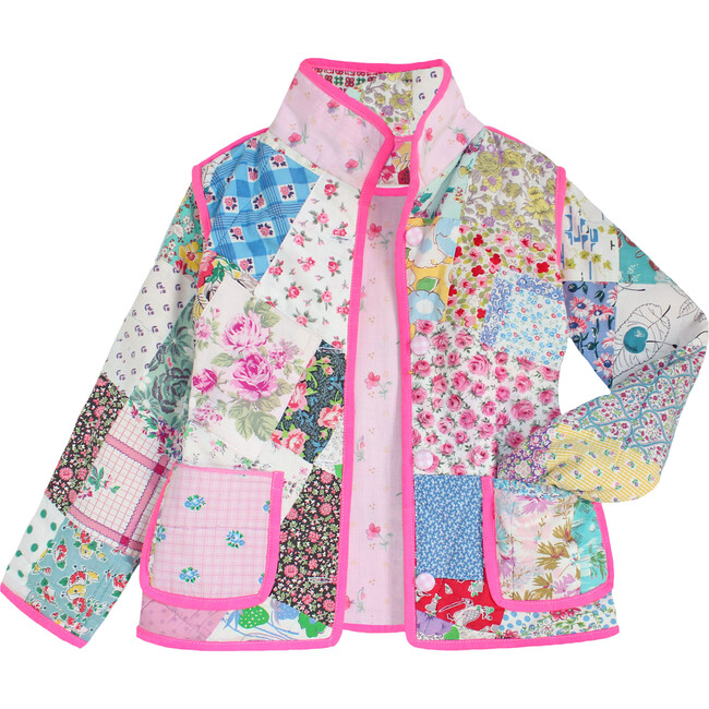 Kids Vintage Quilt Jacket, Neon Floral Patchwork - 12y