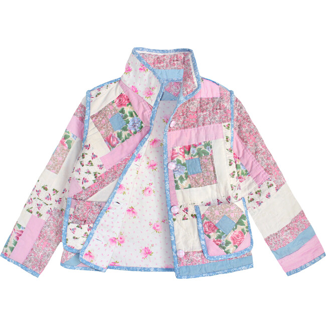 Kids Vintage Quilt Jacket, Pink Floral Patchwork - 8y - Jackets - 1