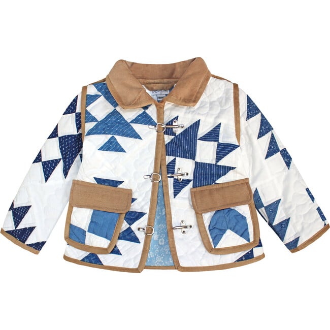 Baby Quilted Barn Jacket, Blue & White Patchwork - 18m