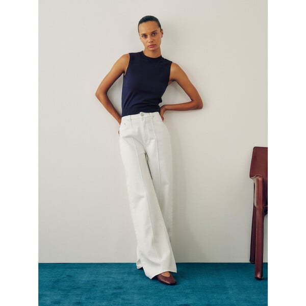 Hepburn Wide Leg High Rise Jeans, White Pintuck - DL1961 Bottoms