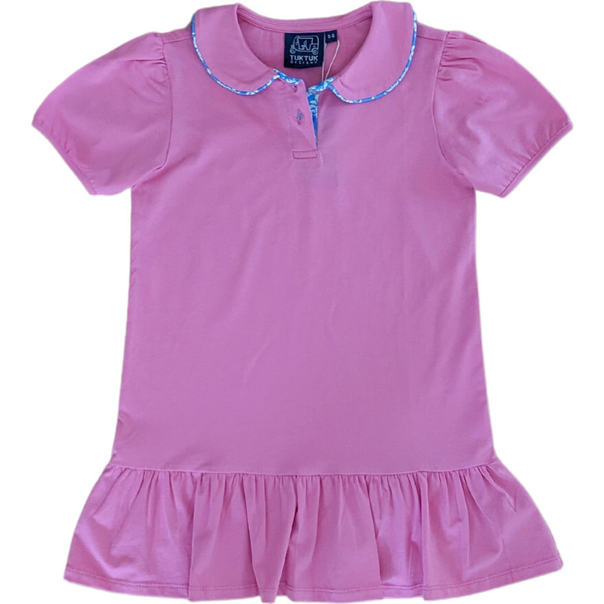 Pink Polo Dress with Blue Block Trim - Dresses - 1