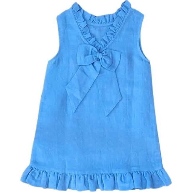 Blue Linen Shift Dress with Back Bow - Dresses - 1