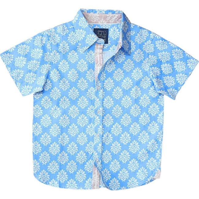 Blue Block Print Shirt in Short Sleeves