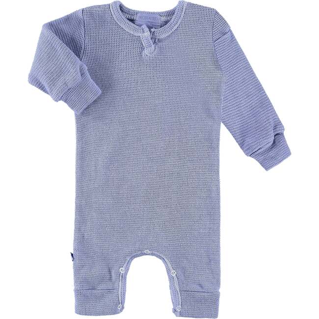 Eco-Thermal Henley Romper, Blue - Rompers - 1