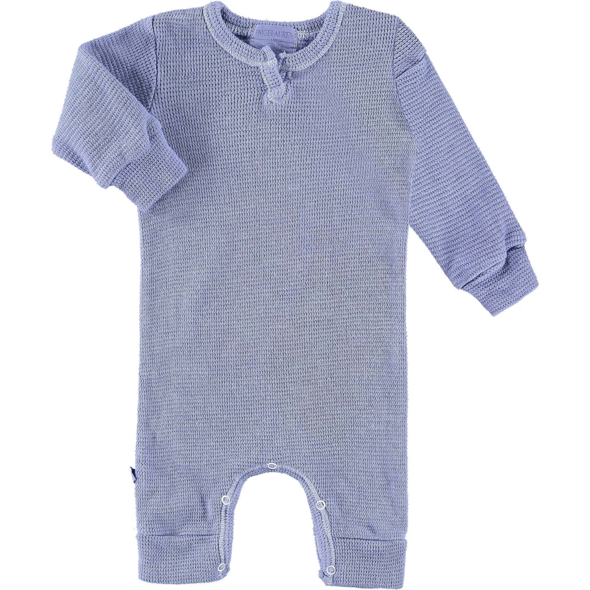 Eco-Thermal Henley Romper, Blue - Rompers - 1